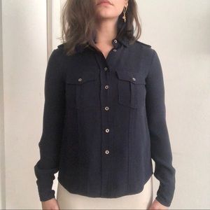 3.1 Phillip Lim Silk Navy Button Down Blouse